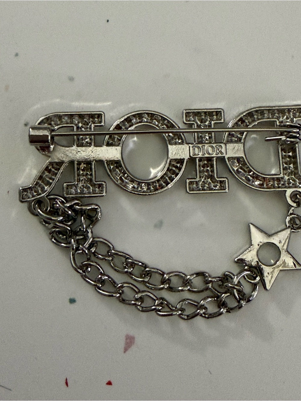 Silver Crystal & Chain Brooch - Picture 3 of 3